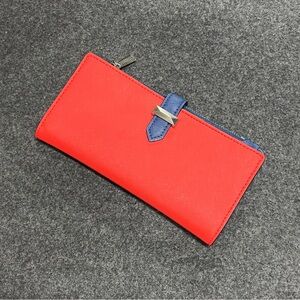 Rebecca Minkoff Sophie snap wallet in red saffiano leather with a blue accents